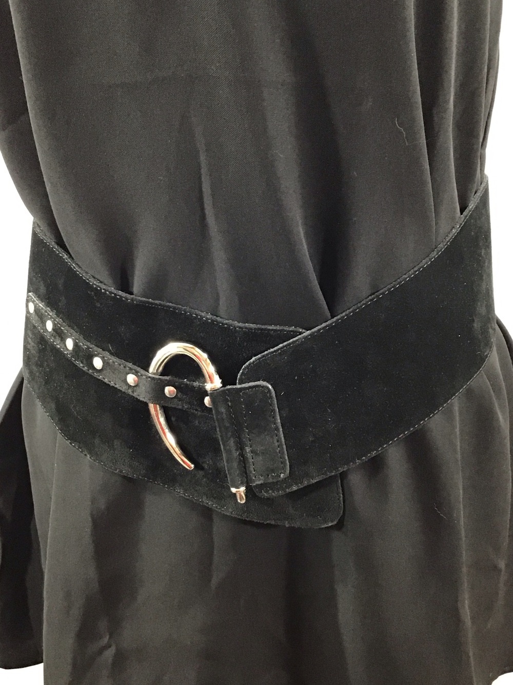 Italian calf leather Black Suede Y2K Wide Waist hipster belt silver pin buckle